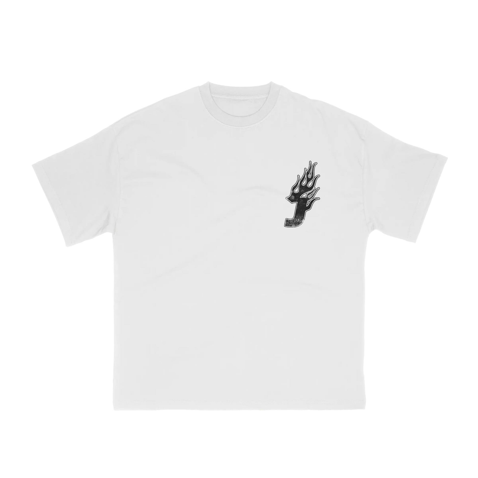 hotrod j flames tee front heavyweight graphic white shirt boxy fit retro vintage art style fashion 